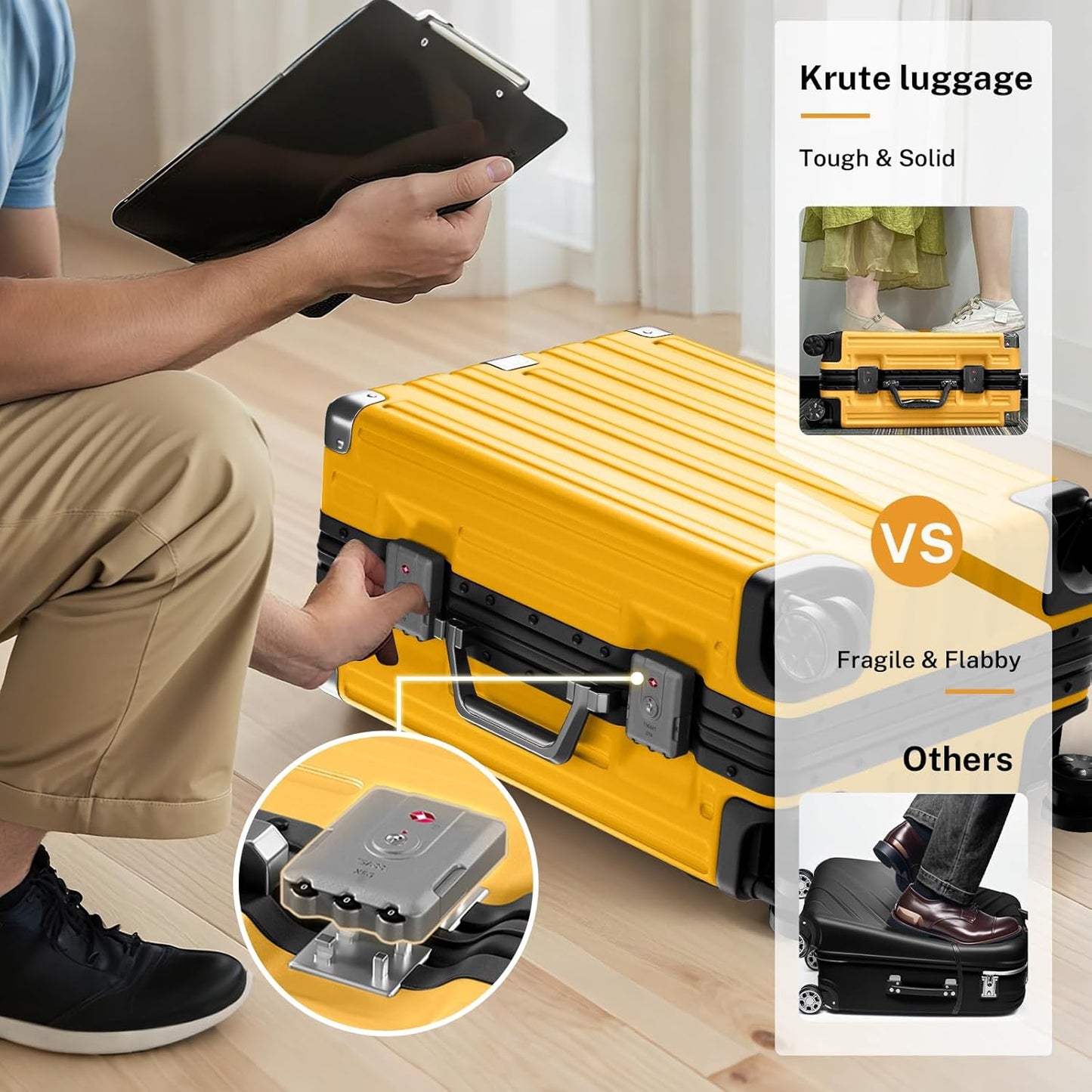 Krute Large Luggage 28 inch Zipperles Suitcase With Spinner Wheels USB Charger Hardside PC Aluminum Frame Luggages Checked Suitcases with TSA Lock (1 Piece)