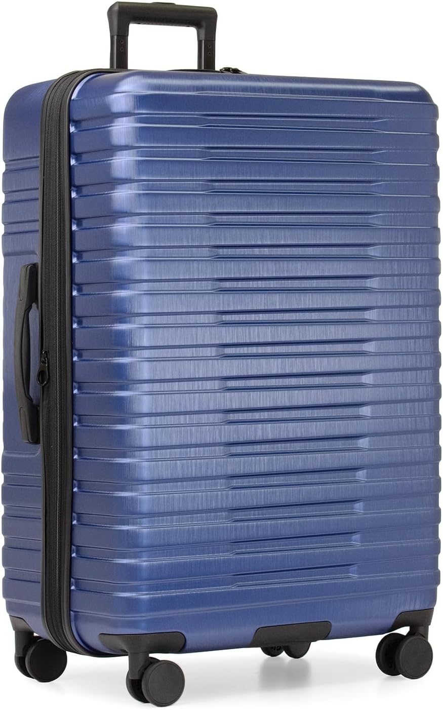 U.S. Traveler Boren Polycarbonate Hardside Rugged Travel Suitcase Luggage with 8 Spinner Wheels, Aluminum Handle, Navy, Checked-Large 30-Inch