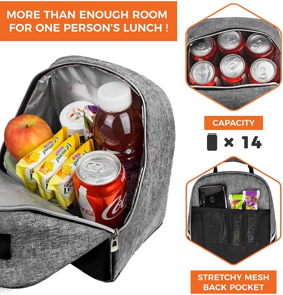 opux Lunch Box for Girls Boys Kids, Insulated Leakproof Lunch Bag, Reusable Teen Lunch Boxes for School, Medium Large lunchbox for Women Men Adult for Work with Front Back Pocket (Gray)