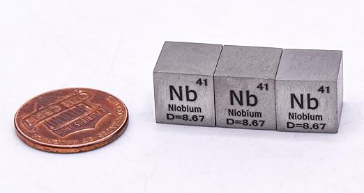 0.39" 10mm Niobium Metal Cube Nb up to 99.9% Pure Periodic Table Element Engraved Density Collection Science Education Display Block Cube + Acrylic Case Box - 1PC