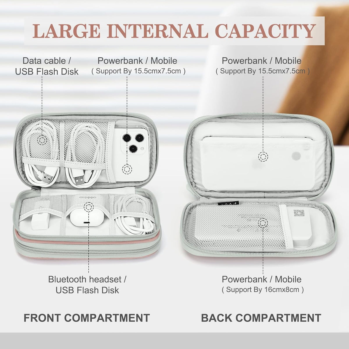 FYY Electronic Organizer, Travel Cable Organizer Bag Pouch Electronic Accessories Carry Case Portable Waterproof Double Layers All-in-One Storage Bag for Cable, Cord, Charger, Phone, Pink Pattern