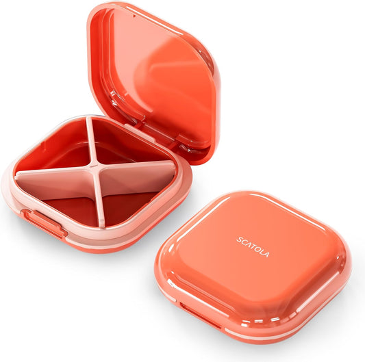 Small Pill Case, Travel Pill Box, Portable Pill Organizer, Pill Container for Pocket 4 Compartments, Daily Compact Travel Medicine Holder for Vitamins Medication (Pink)