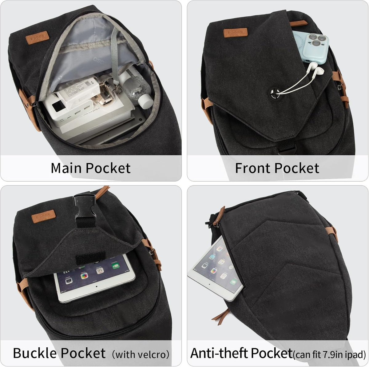 Sling Bag for Men, Crossbody Bag Men Anti Theft Crossbody Bag with Tunnel Lock Zipper Canvas Sling Backpack Travel