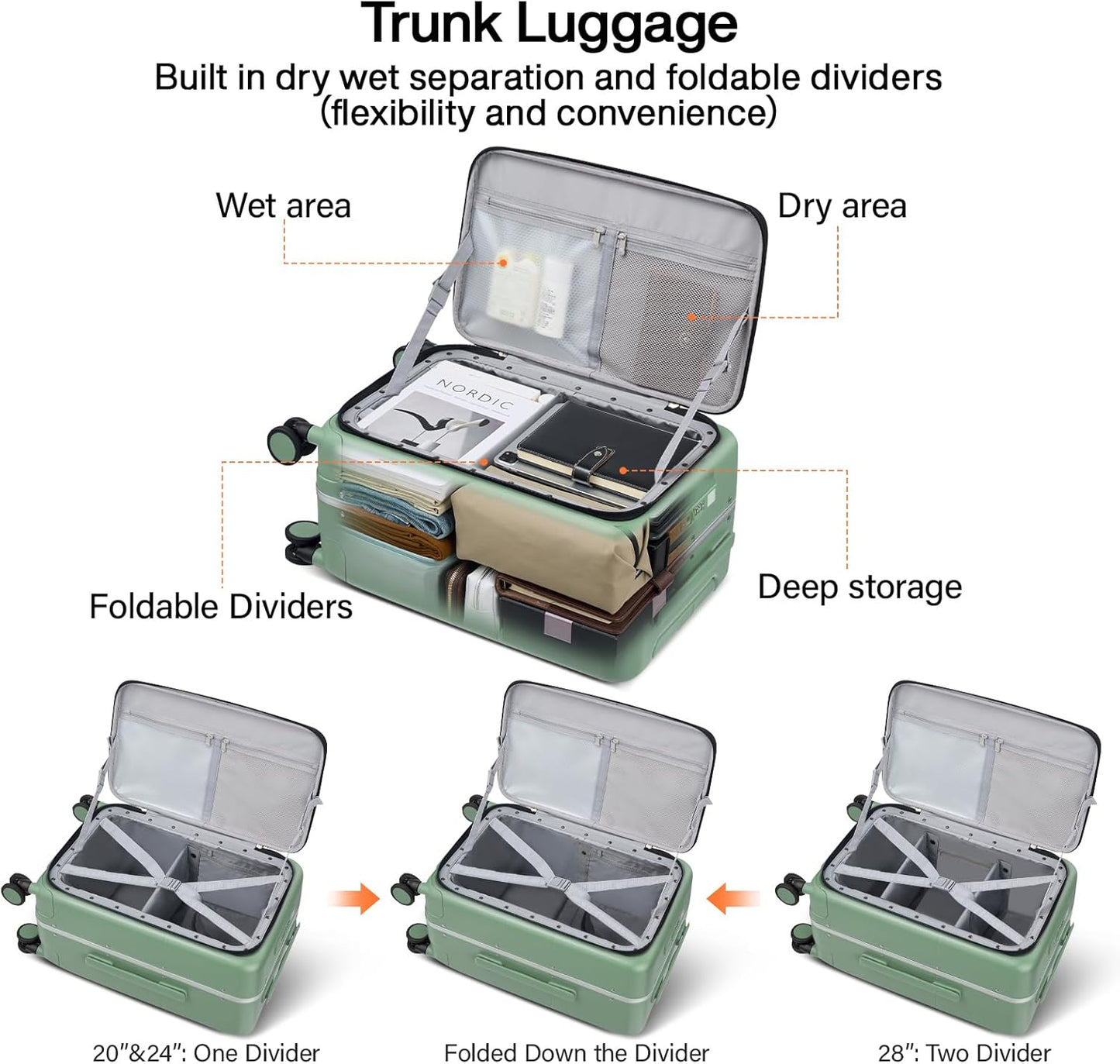 Hanke 20 Inch Carry On Luggage with Cup Holder and Charge,Top Opening Hard Shell Suitcases with Wheels and Dividers,Aluminum Frame Trunk Luggage Small Suitcase with Lock for Travel,Forest Green