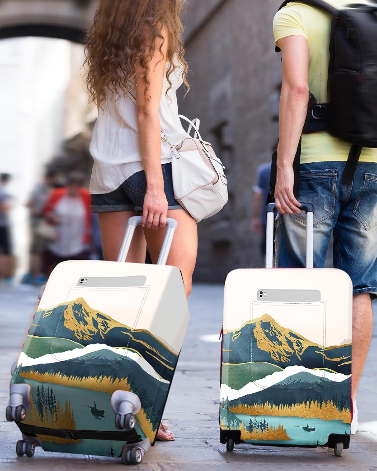 Slohif Luggage Cover for Suitcase Tsa Approved Protector - Luggage Sleeve Large Suit Case Cover Travel Stretch Baggage Case Protective Washable Fit 31-32 Inch Mountain XL