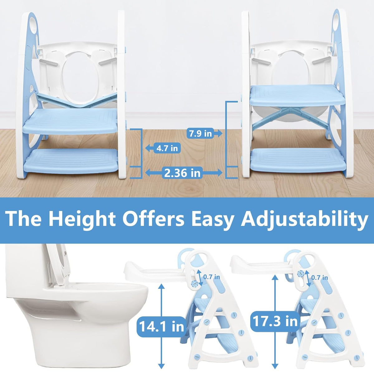 Potty Training Seat:2 in 1 Design Potty Seat for Toilet & Nursery Step Stool for Sink, Potty Training Toilet with Height Adjustable Ladder for Kids of All Ages (Arctic)