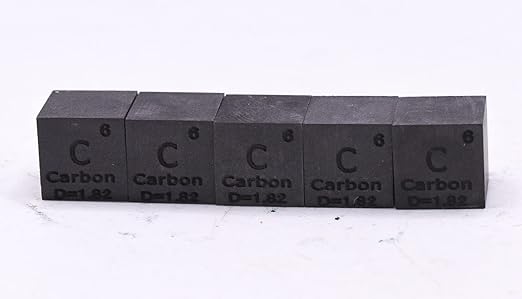 0.39" 10mm Carbon Cube C up to 99.9% Pure Periodic Table Element Engraved Density Collection Science Education Display Block Cube + Acrylic Case Box - 1PC