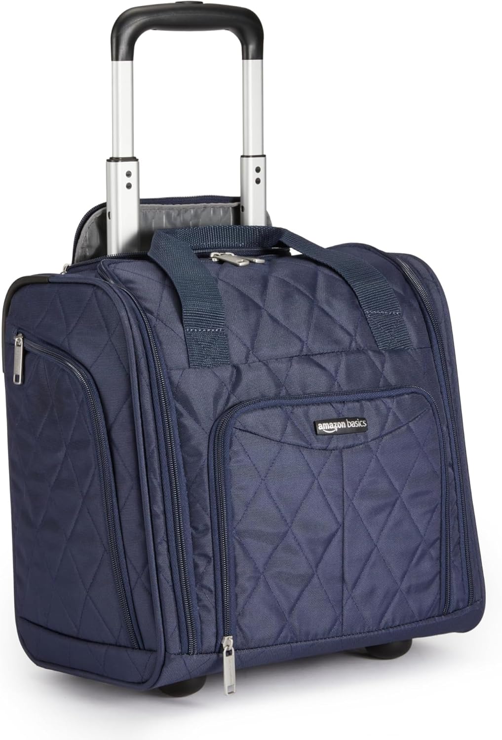 Amazon Basics Underseat Carry On Luggage with Wheels - 14" Rolling Travel Bag, Navy Quilted