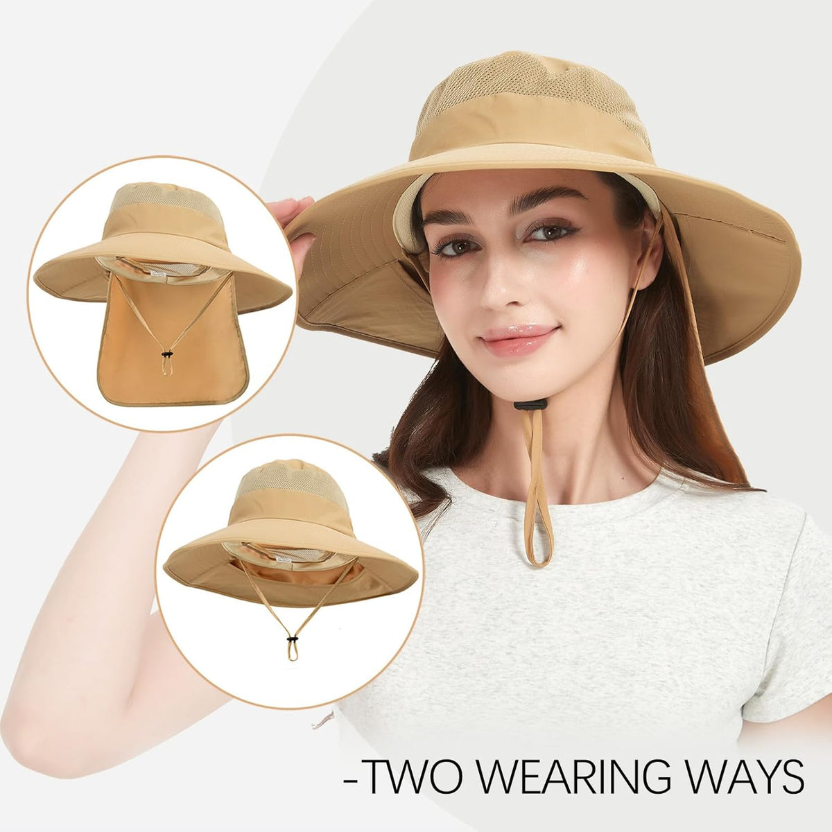 Fishing Hat Breathable Wide Brim Sun Hats with Neck Flap Bucket Hat Outdoor Safari Hat for Men Women UPF 50+ Sun Protection