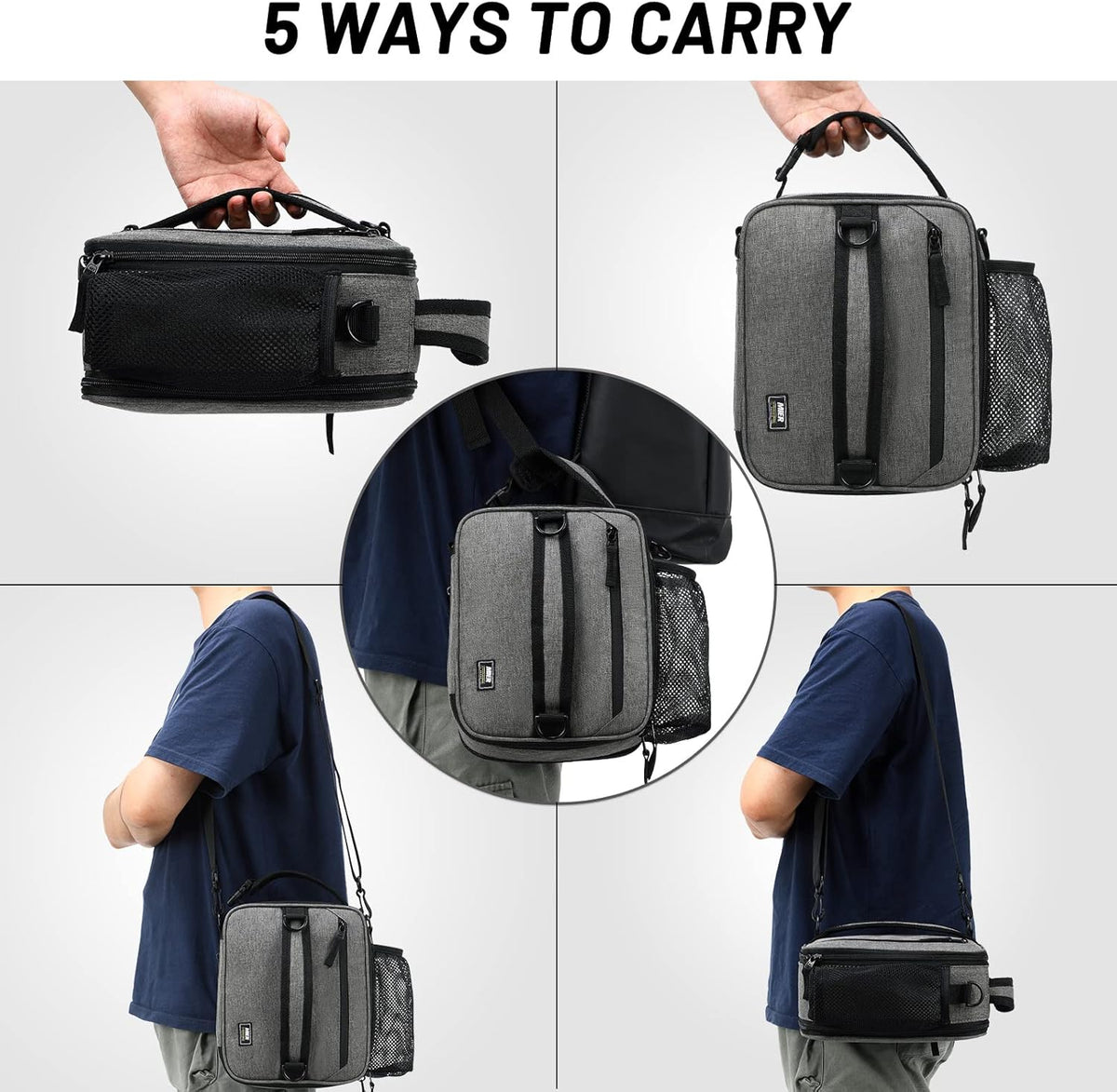 MIER Expandable Lunch Bag Insulated Lunch Box for Men to Work Travel Portable Lunchbox Bags with Shoulder Strap and Water Bottle Holder, Grey
