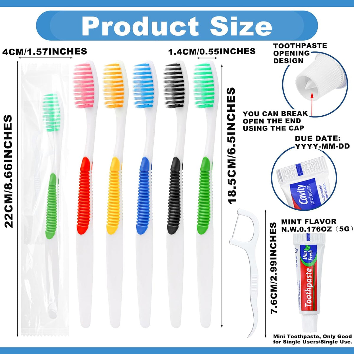 Disposable Toothbrushes with Toothpaste and Floss,30pcs Single Use Individually Wrapped Disposable Travel Toothbrushes and Dental Floss Kit Bulk for Homeless,Airbnb,Dentist,Hotel(5 Colors)