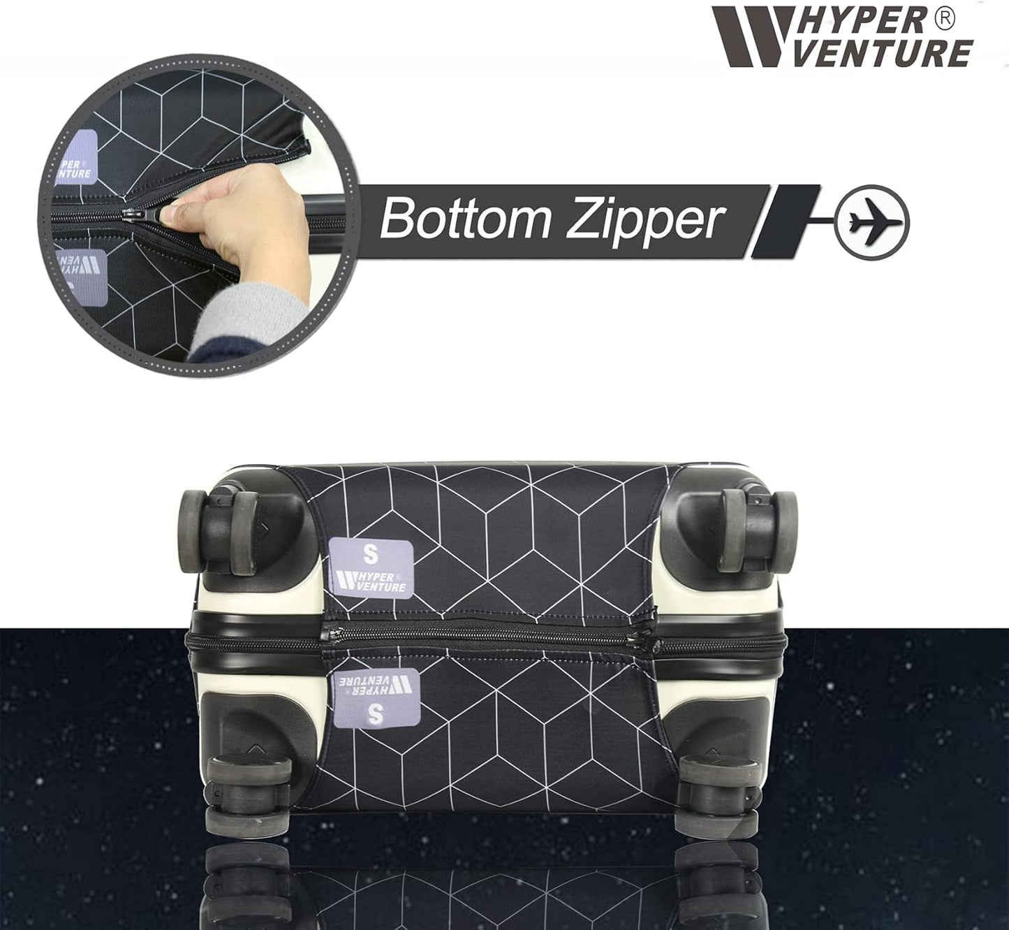 HYPER VENTURE Washable Luggage Cover - Fashion Suitcase Protector Fits 18-22 Inch Luggage (Black Maze, S)