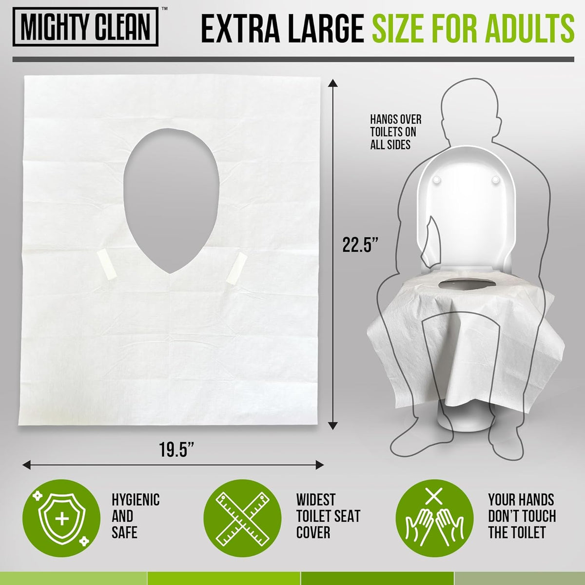 XL Disposable Toilet Seat Covers by Mighty Clean｜100% Waterproof ｜Individually Wrapped, Extra Wide Covers for Adults and Kids｜40 Count