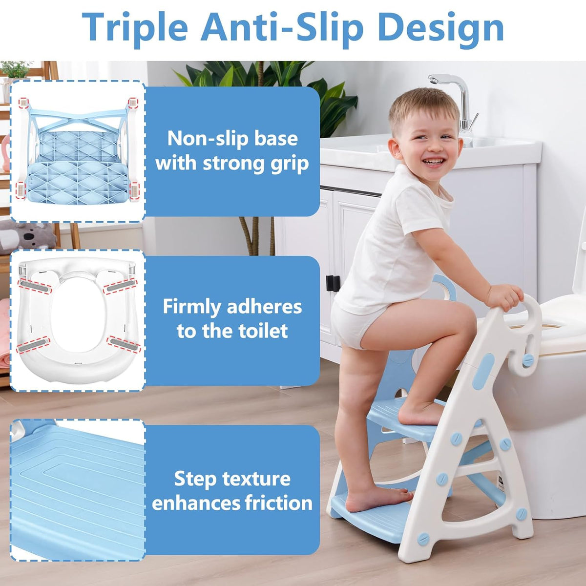 Potty Training Seat:2 in 1 Design Potty Seat for Toilet & Nursery Step Stool for Sink, Potty Training Toilet with Height Adjustable Ladder for Kids of All Ages (Arctic)