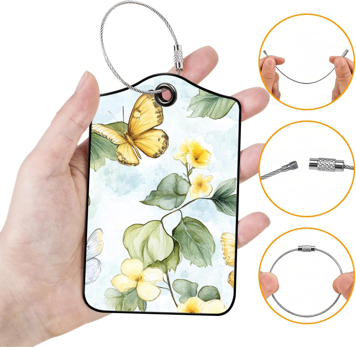 Luggage Tags for Suitcases, 2-Pack PU Leather for Cruise & Travel, Baggage ID Tags with Privacy Cover & Address Card, Durable Metal Ring, Kids Adults Travel Accessories, Watercolor Flutter