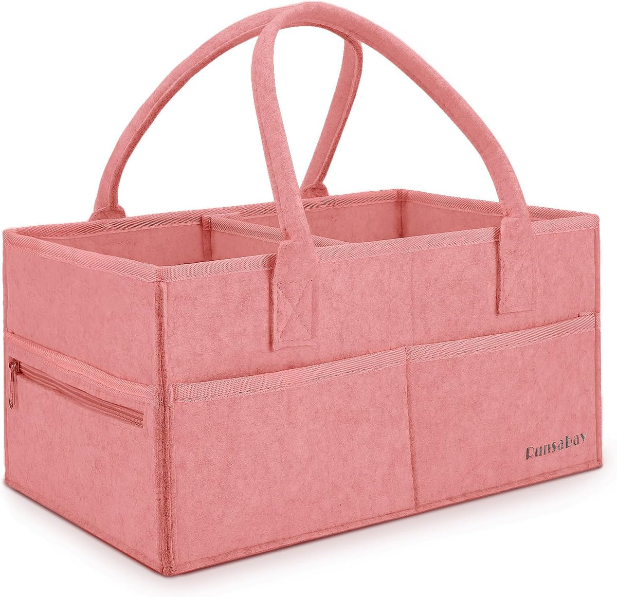 Runsabay. Diaper Caddy Organizer for Newborn Baby Essentials, Large Nursery Storage Bin, Car Organizer for Baby Diapers and Wipes, Baby Basket with Handles - Pink