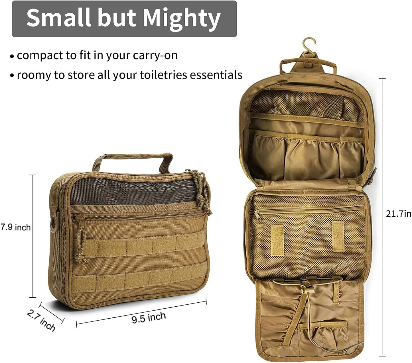 VELVEBAG Toiletry Bag for Men, Mens Travel Bag Toiletry Organizer Dopp Kit Waterproof Bathroom essentials Hanging Shaving toiletries Bag for Men Travel for Cosmetic,Toiletries Accessories, Khaki