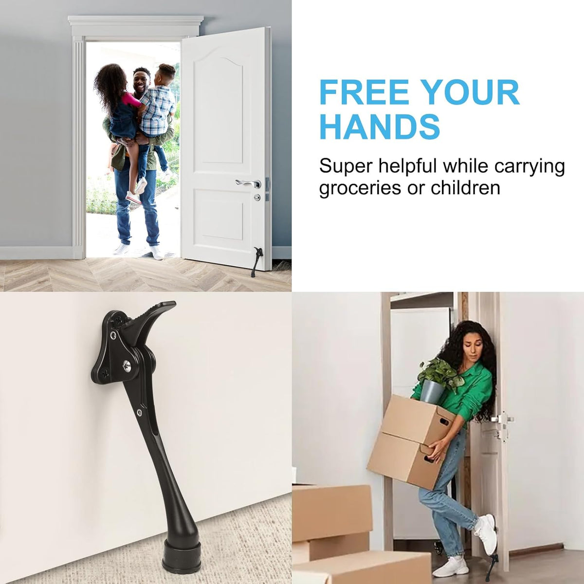 6 Inch Black Kick Down Door Stoppers for Bottom of Door, Heavy Duty Kickdown Door Stop, One Touch Kick Down Door Stoppers 1 Pack