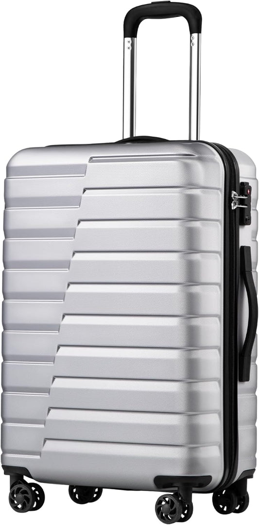 Coolife Carry On Luggage Airline Approved with Wheels Hard Shell Suitcase Spinner TSA Lock Telescopic Handle 20-inch,Silver