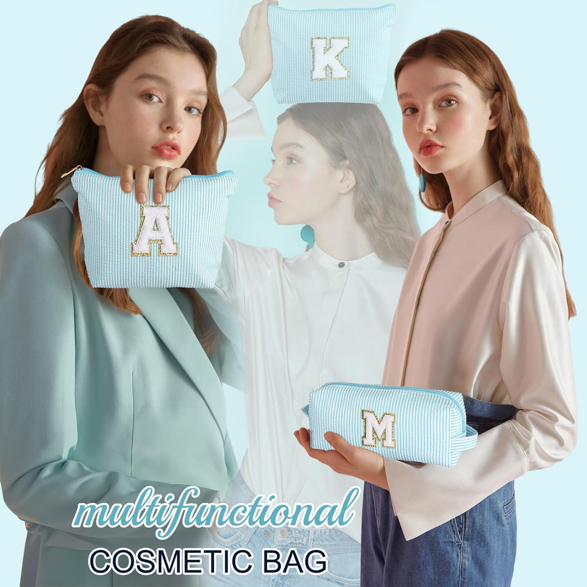 YOOLIFE Initial Makeup Bag for Women - Teen Girl Gifts Trendy Stuff Monogram Cute Makeup Bags Make Up Case for Women Her Best Friend Friendship Sister Teacher, Personalized Birthday Gifts H