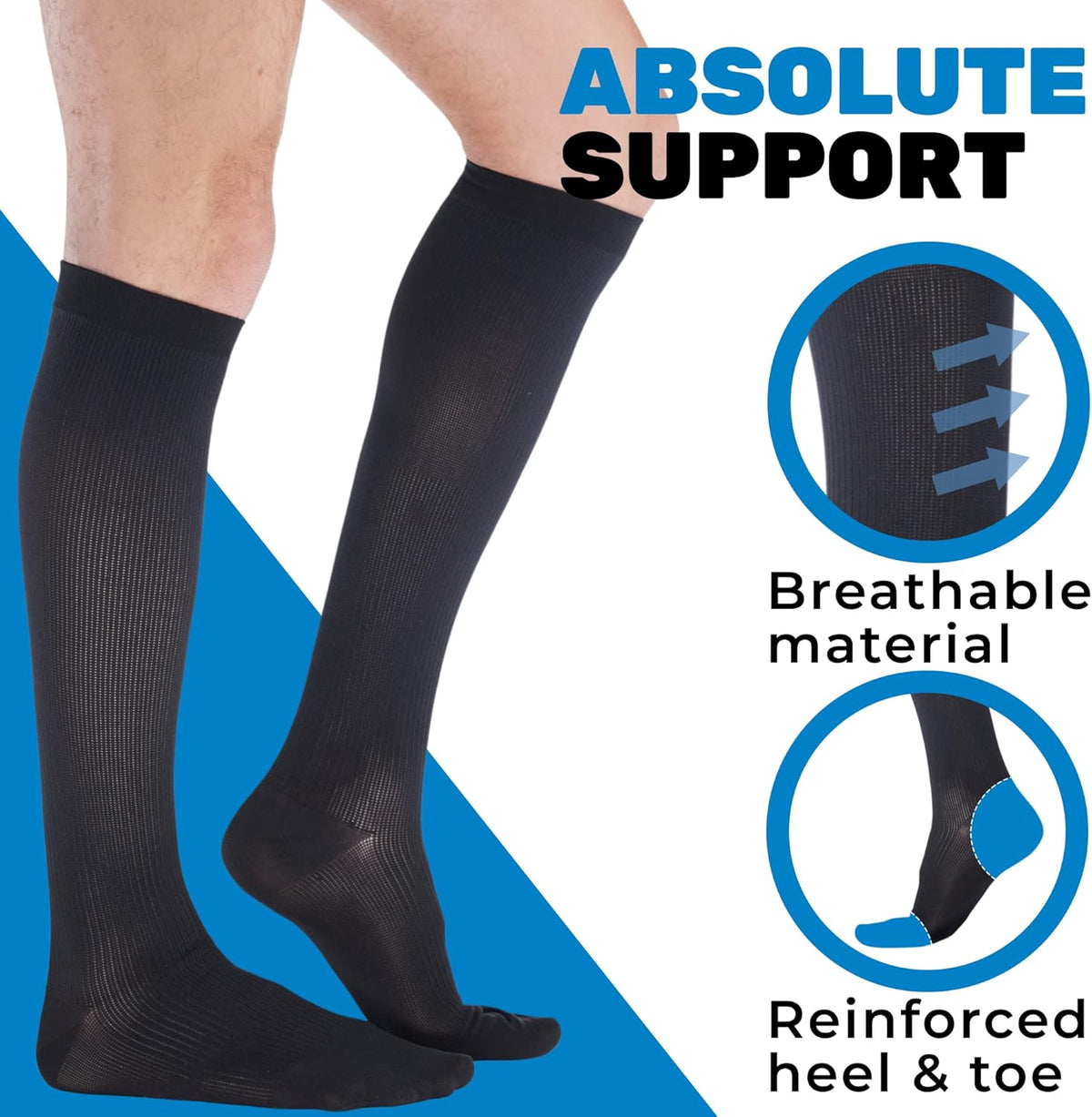 ABSOLUTE SUPPORT Cotton Compression Socks for Women & Men 20-30 mmhg Knee High