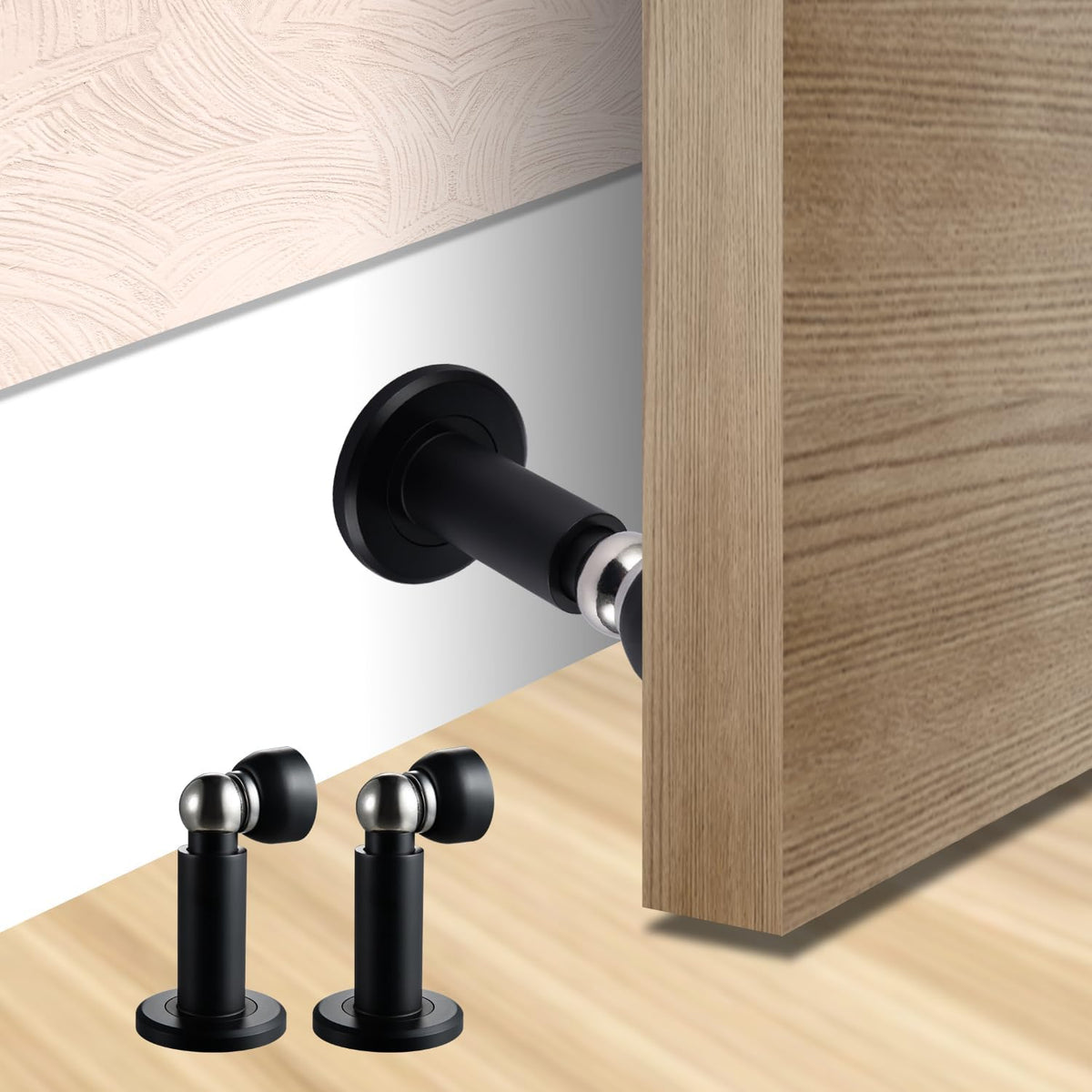 Door Stoppers – Heavy Duty Magnetic Door Stopper for Wall & Bottom of Door – Premium Adjustable Door Stop with Heavy-Duty Windproof Design, Constructed with SUS304 Stainless Steel (Black)