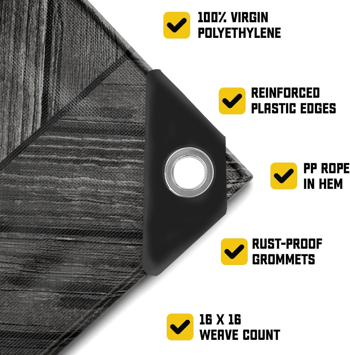 Core Tarps Extreme Heavy Duty 20 Mil Tarp Cover, Waterproof, UV Resistant, Rip and Tear Proof, Poly Tarpaulin with Reinforced Edges for Roof, Camping, Patio, Pool, Boat (Grey Wood/Black 25′ X 45′)