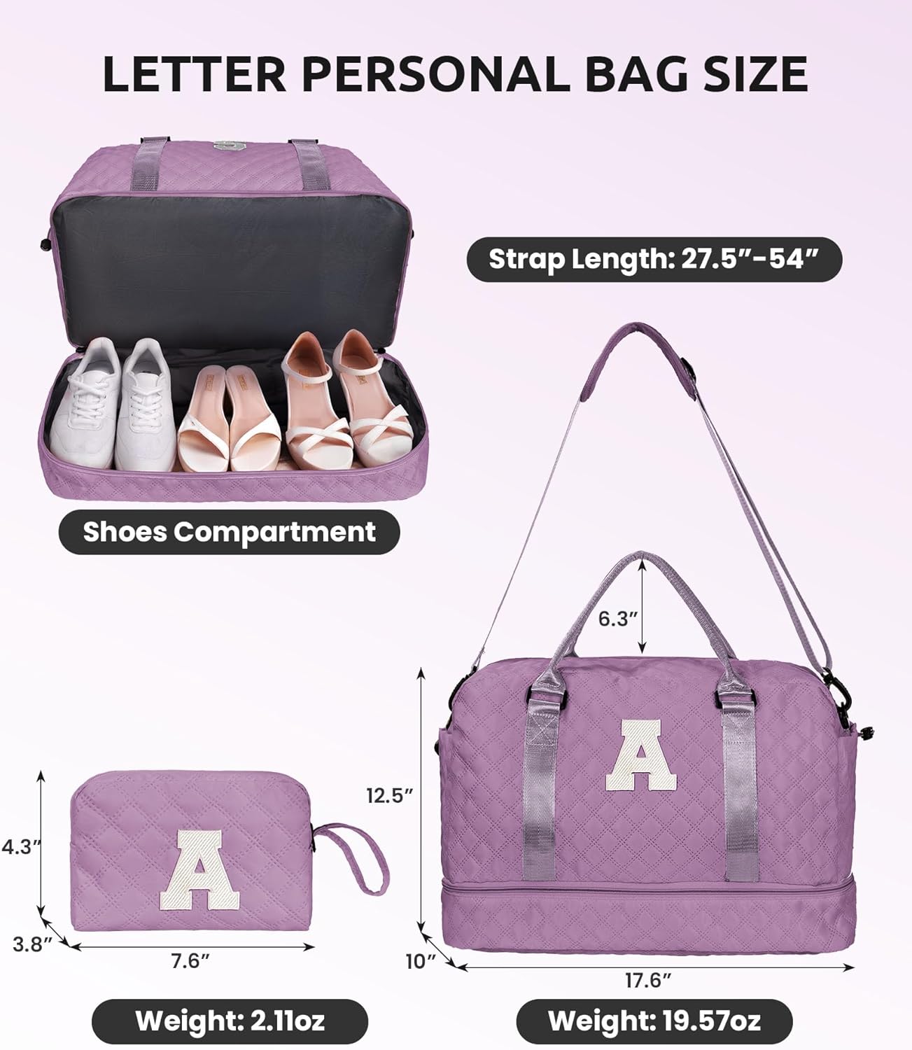 Personalized Gifts-Teen Duffle Bag with Shoe Compartment, Personalized Weekender Bag, Monogram Overnight Bag, Letter Travel Bag with Makeup Bag，Birthday Gift For Grandma (Letter O)