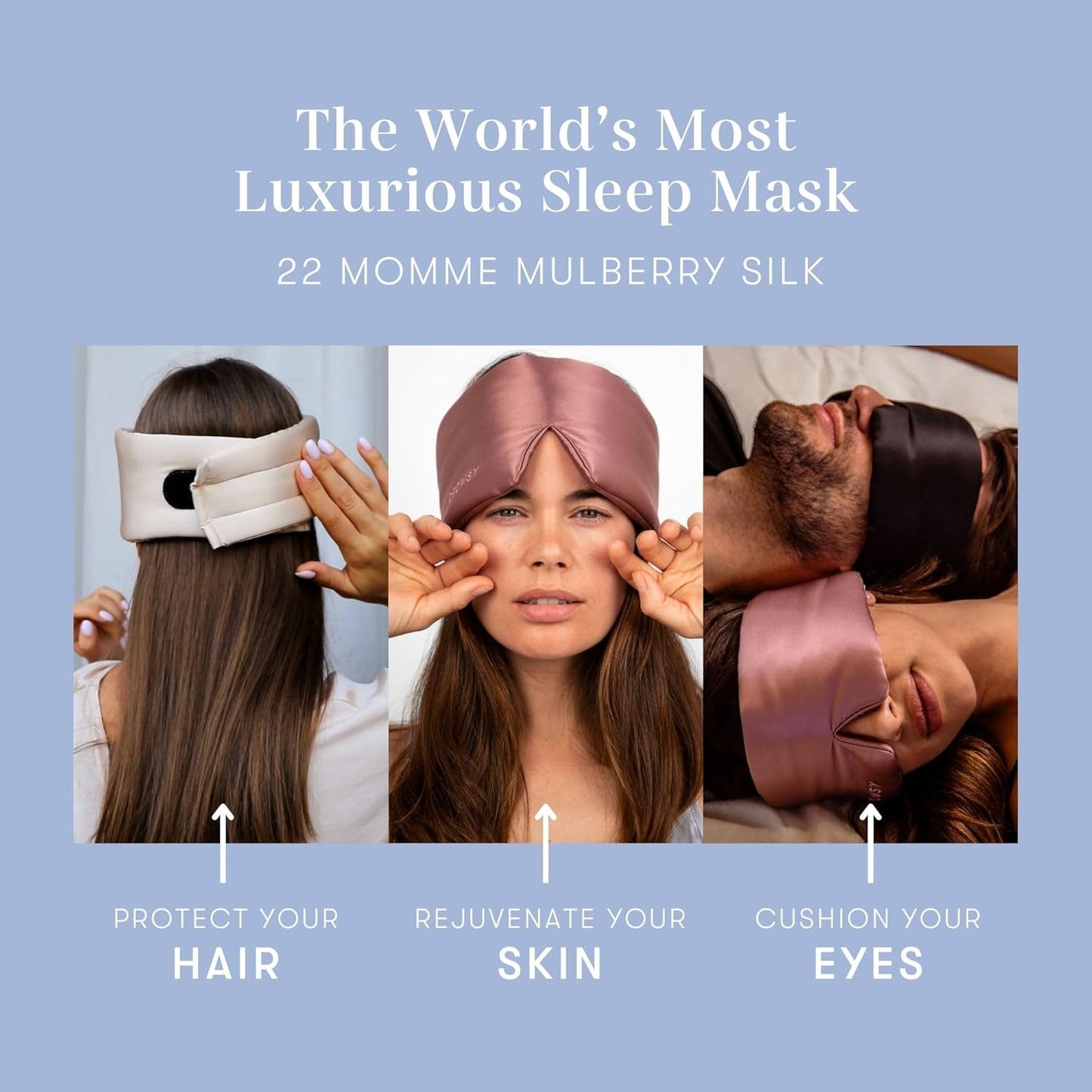 DROWSY Silk Sleep Mask. Face-Hugging, Padded Silk Cocoon for Luxury Sleep in Total Darkness. (Blue Belle)
