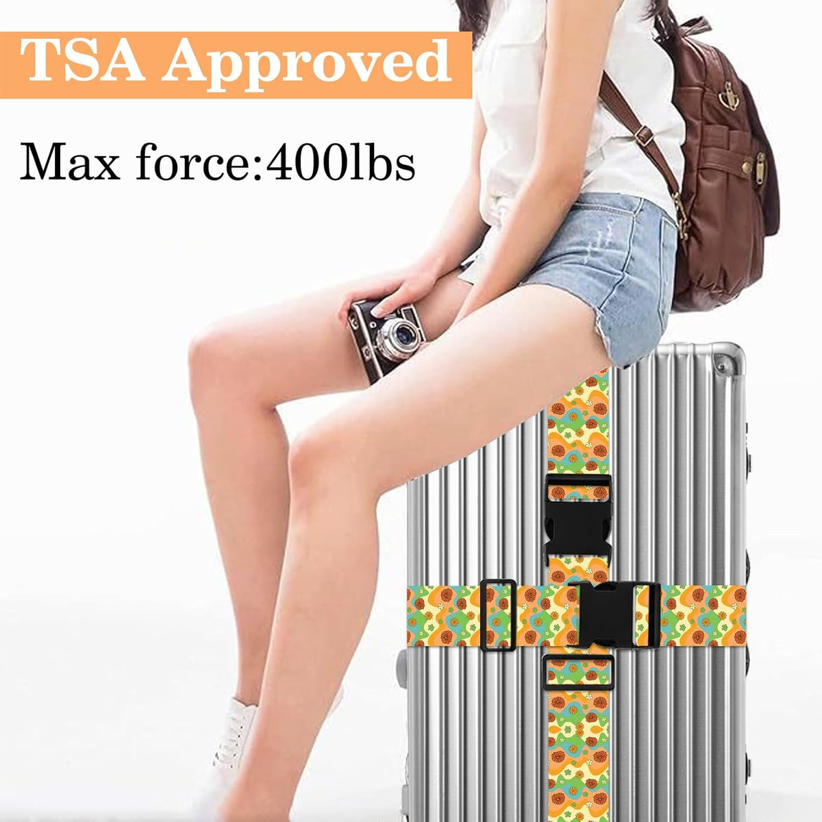 Luggage Straps for Suitcases TSA Approved, Luggage Identifiers for Suitcase, Adjustable Suitcase Strap for Baggage Security with Cute Patten, Travel Necessary Accessories (Rainbow Flower)