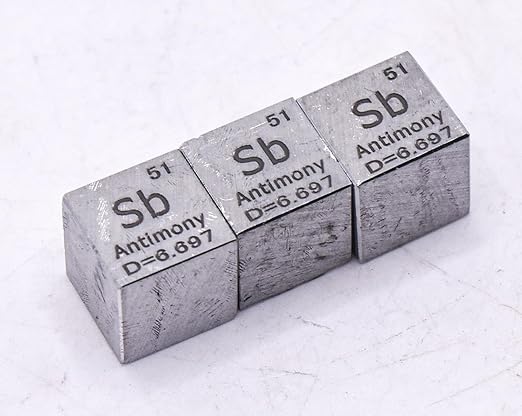 0.39" 10mm Antimony Metal Cube Sb up to 99.9% Pure Periodic Table Element Engraved Density Collection Science Education Display Block Cube + Acrylic Case Box - 1PC