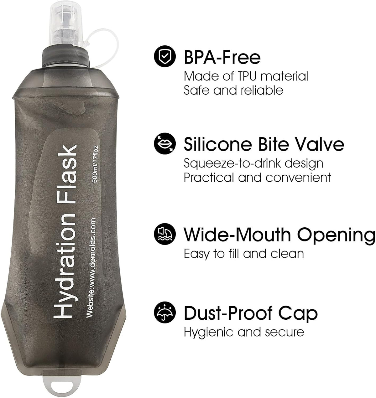 GYGYL Soft Flask, TPU Collapsible Soft Water Bottle for Hydration Pack, Running Vest, Leak-Proof Folding Water Bottle for Hiking Cycling Climbing Jogging-150ml Grey, 2pcs