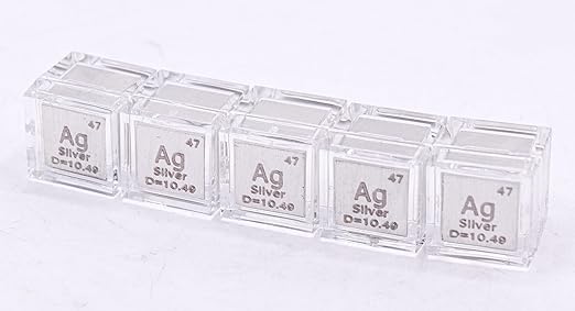 0.39" 10mm Silver Argentum Metal Cube Ag up to 99.9% Pure Periodic Table Element Engraved Density Collection Science Education Display Block Cube + Acrylic Case Box - 1PC