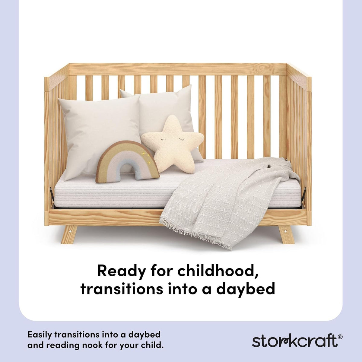 Storkcraft Beckett Grow-with-Me Convertible Crib (Natural) – GREENGUARD Gold Certified, Converts to Toddler Bed & Daybed, Fits Standard Crib Mattress, Easy-to-Assemble