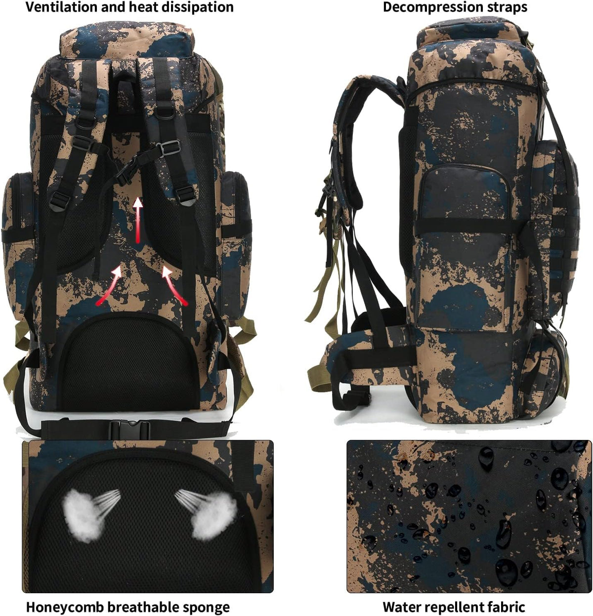 Hiking Backpack for Men 70L/100L Camping Backpack Military Rucksack Molle 3 Days Assault Pack for Climbing