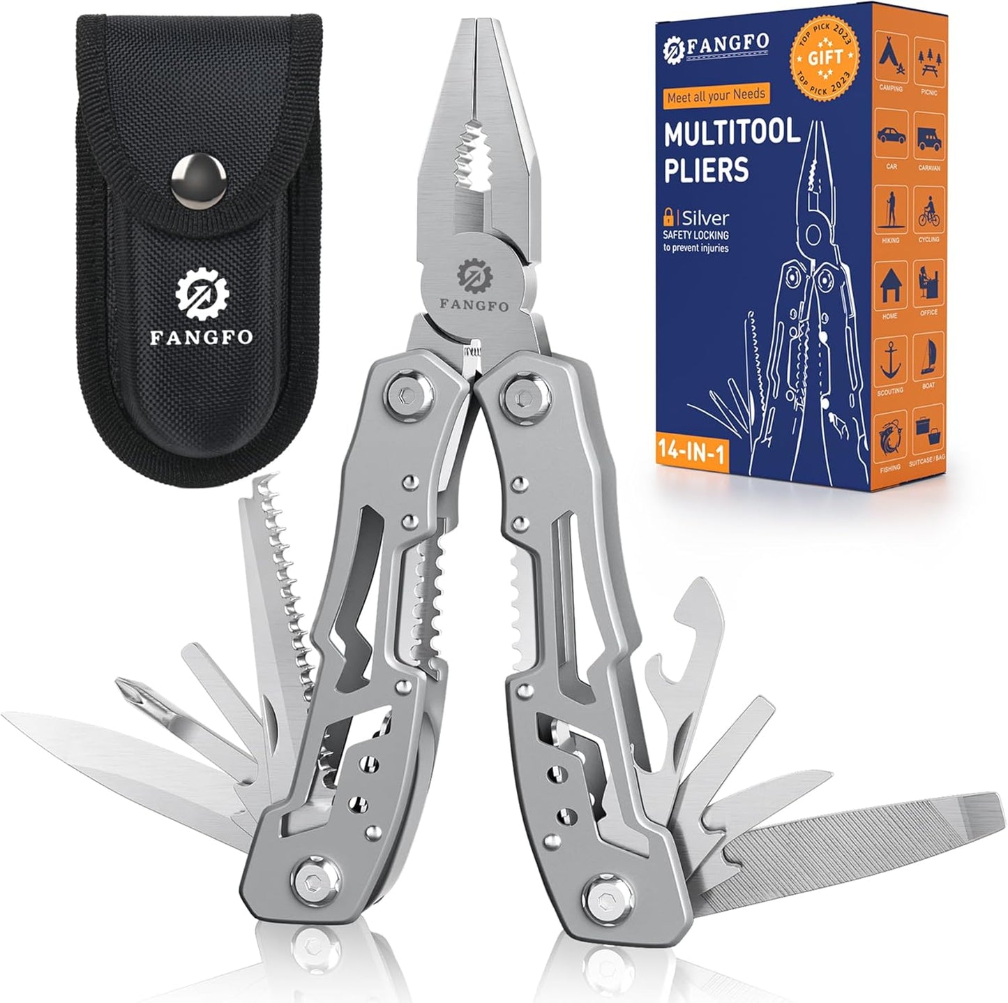 14-In-1 Multitool Pliers，Premium Portable Multi Tool ，with Safety Locking Professional Stainless Steel Multitool Pliers Pocket Knife,Apply to Survival, Camping, Gifts for Dad Husband Boyfriend