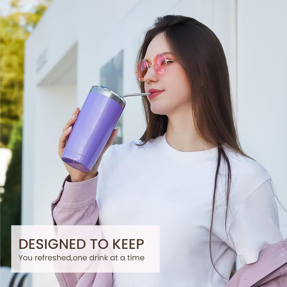 MEWAY 20oz Tumbler Double Wall Vacuum Insulated Travel Glitter Mug,Stainless Steel Tumblers with Lid and Straw, Powder Coated Coffee Cups for Woman (Rainbow Purple,1)