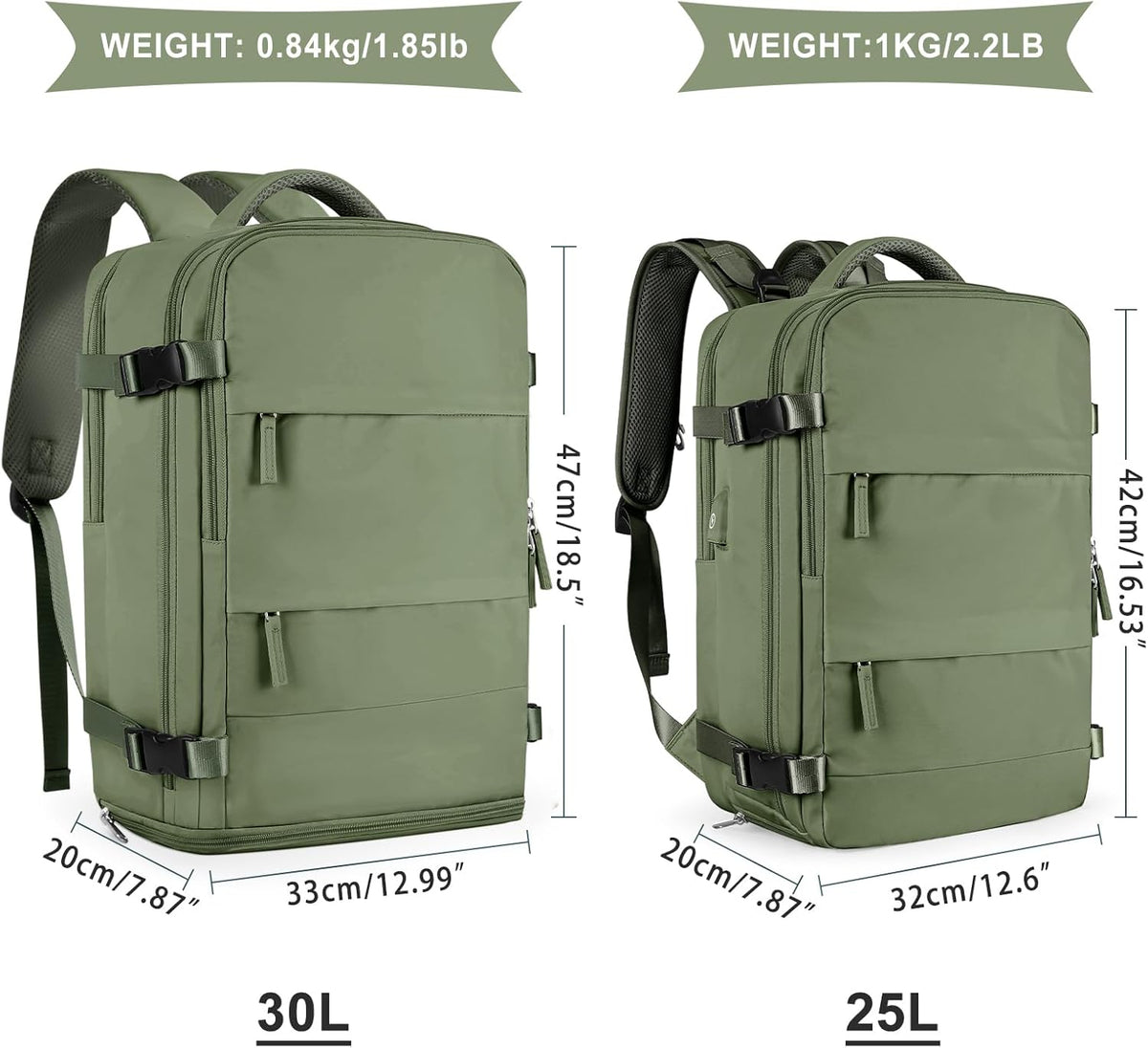 coowoz Large Travel Backpack For Women Men,Carry On Backpack Flight Approved,Hiking Backpacks Waterproof Outdoor Rucksack Casual Daypack Travel Bag Essentials Personal Item Backpack(Gray Green-L)