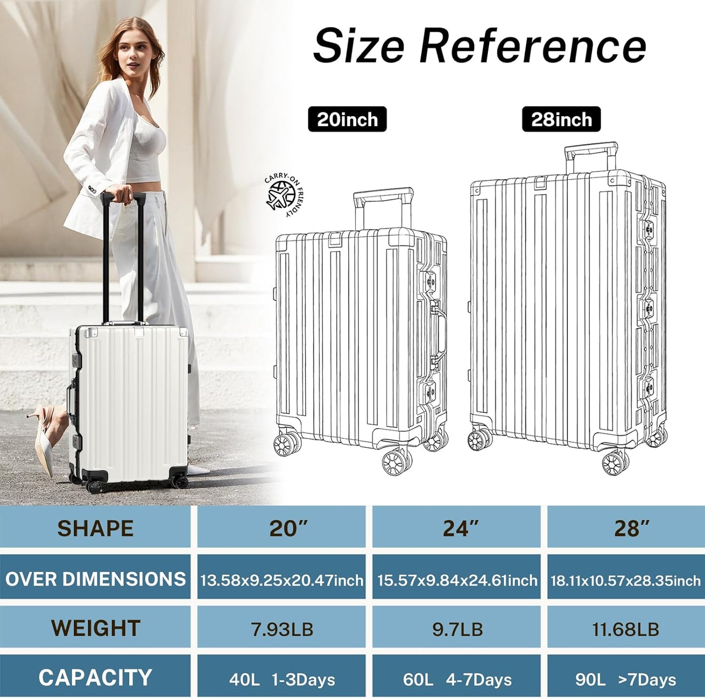 Krute Luggage 28 Inch Aluminum Frame Luggages TSA Lock No Zipper Checked Suitcase with Spinner Wheels Hard Shell Lightweight PC+ABS Large Suit Case