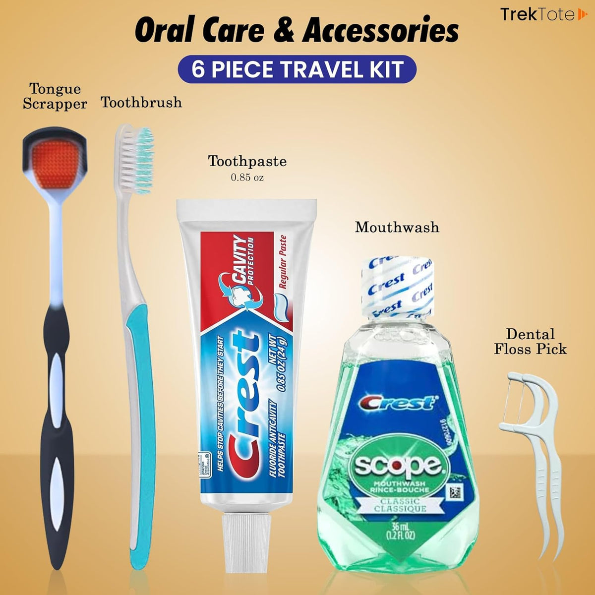 Trektote 6-Piece Travel Size Toothbrush and Toothpaste Set (100 pack) - TSA Approved Toothbrush Travel Kit - Includes Toothpaste and Mouthwash - Dental Oral Care Kit