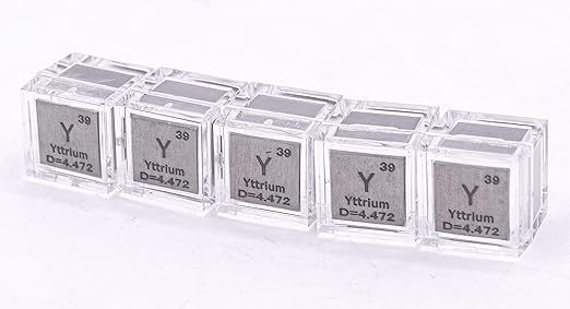 0.39" 10mm Yttrium Metal Cube Y up to 99.9% Pure Periodic Table Element Engraved Density Collection Science Education Display Block Cube + Acrylic Case Box - 1PC