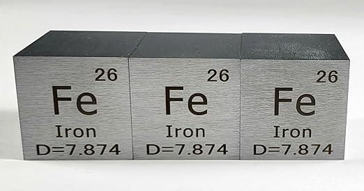 1.5" 38.1mm Iron Ferrum Metal Cube Fe up to 99.9% Pure Periodic Table Element Engraved Density Collection Science Education Display Block Cube + Acrylic Case Box - 1PC