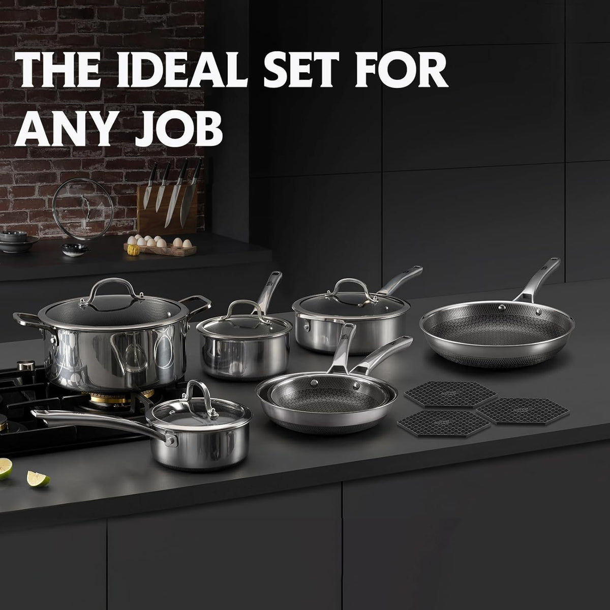 Pots and Pans Set Non Stick, 14 Pcs Hybrid Stainless Steel Cookware Sets, Non Stick Frying Pans, Saucepans, Saute Pan & Stock Pot, PFOA Free Kitchen Skillet,Induction Compatible