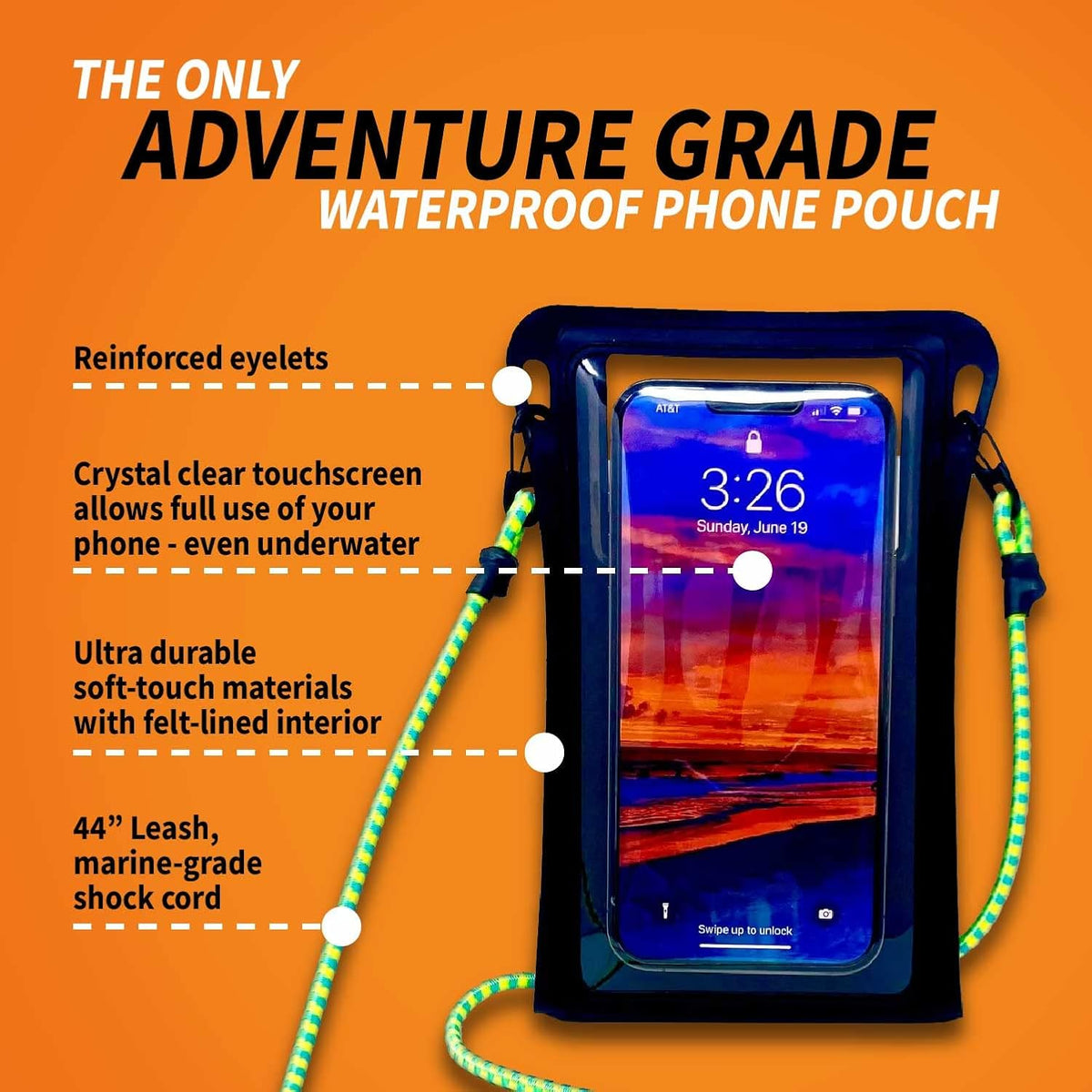 Waterproof Phone Pouch w/Long Lanyard | IPX8 Adventure Grade Cellphone Dry Bag Case, Fits iPhone 15 Pro Max,14 Pro Max, 13 Pro Max, XS, XR, Galaxy S21, for Snorkeling, Kayaking, Cruise Black