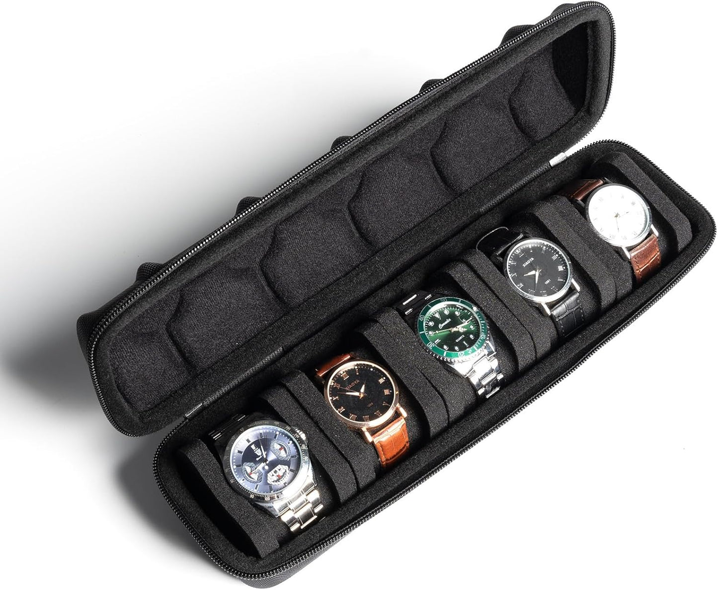 Hard Watch Travel Case, 5 slot Watch Roll Case Storage and Organizer for Men and Women, with anti-move watch pillow