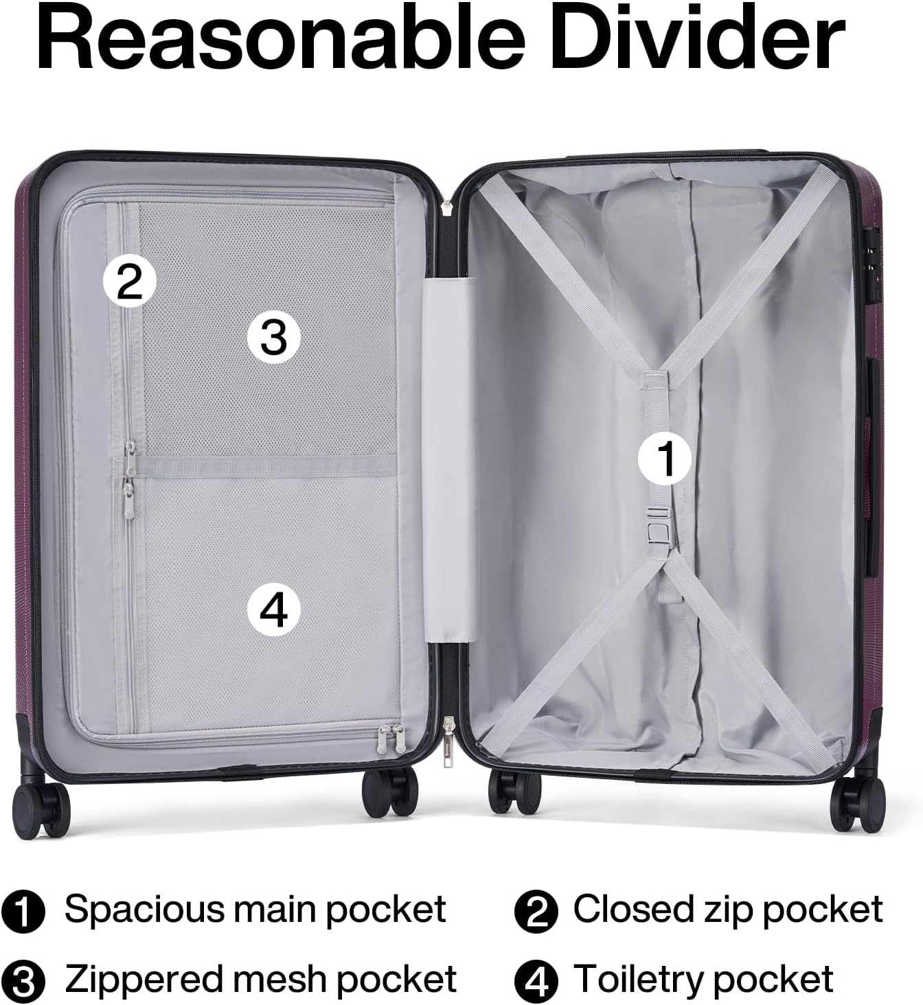 Hanke 24 Inch Luggage Suitcases With Spinner Wheels Lightweight PC Hard Shell Rolling Suitcase With Travel Lock,Checked-Medium 24-Inch（Purple）