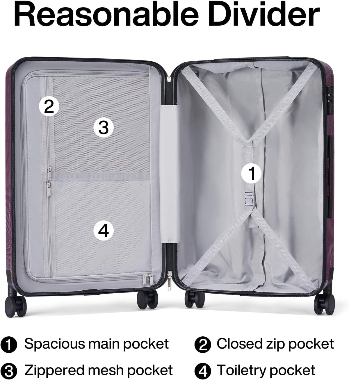 Hanke Luggage Sets 3 piece Carry On Luggage with Wheels PC Hard Shell Suitcases Lightweight Checked Tsa Luggage Extra Large Travel Suitcase Woman Men 20/24/29 Inch （Purple）