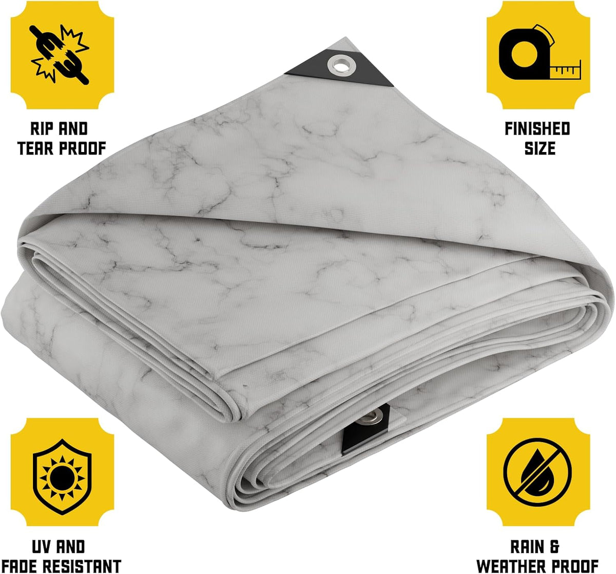 Core Tarps Extreme Heavy Duty 20 Mil Tarp Cover, Waterproof, UV Resistant, Rip and Tear Proof, Poly Tarpaulin with Reinforced Edges for Roof, Camping, Patio, Pool, Boat (Marble/White 40′ X 40′)