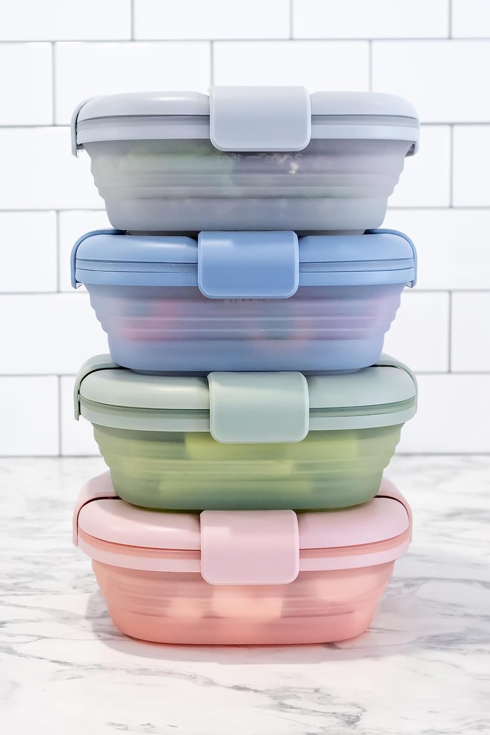 STOJO Collapsible Sandwich Box – 24oz, Reusable Food Storage Container, Silicone Bowl for Hot/Cold Food – Meal Prep, Lunch, Camping, Hiking – Dishwasher Safe (Set of 1, Sage Green)