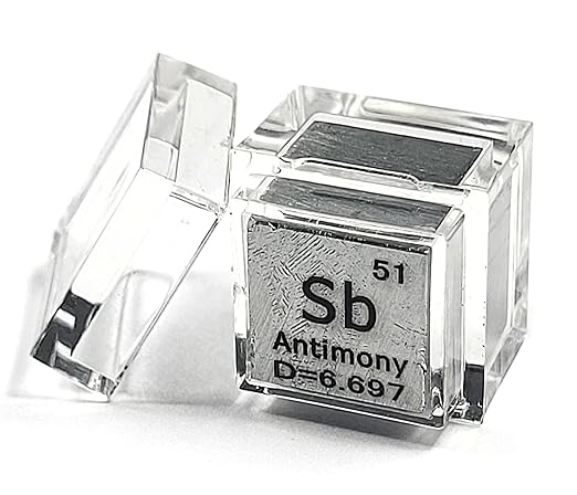 0.39" 10mm Antimony Metal Cube Sb up to 99.9% Pure Periodic Table Element Engraved Density Collection Science Education Display Block Cube + Acrylic Case Box - 1PC